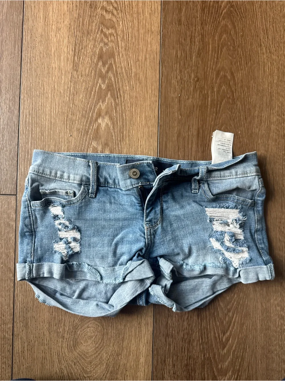 Hollister Light Blue Distressed Denim Jean Shorts